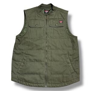 Wrangler Workwear Quilted Duck Canvas Vest Olive Green Work Utility Sz M